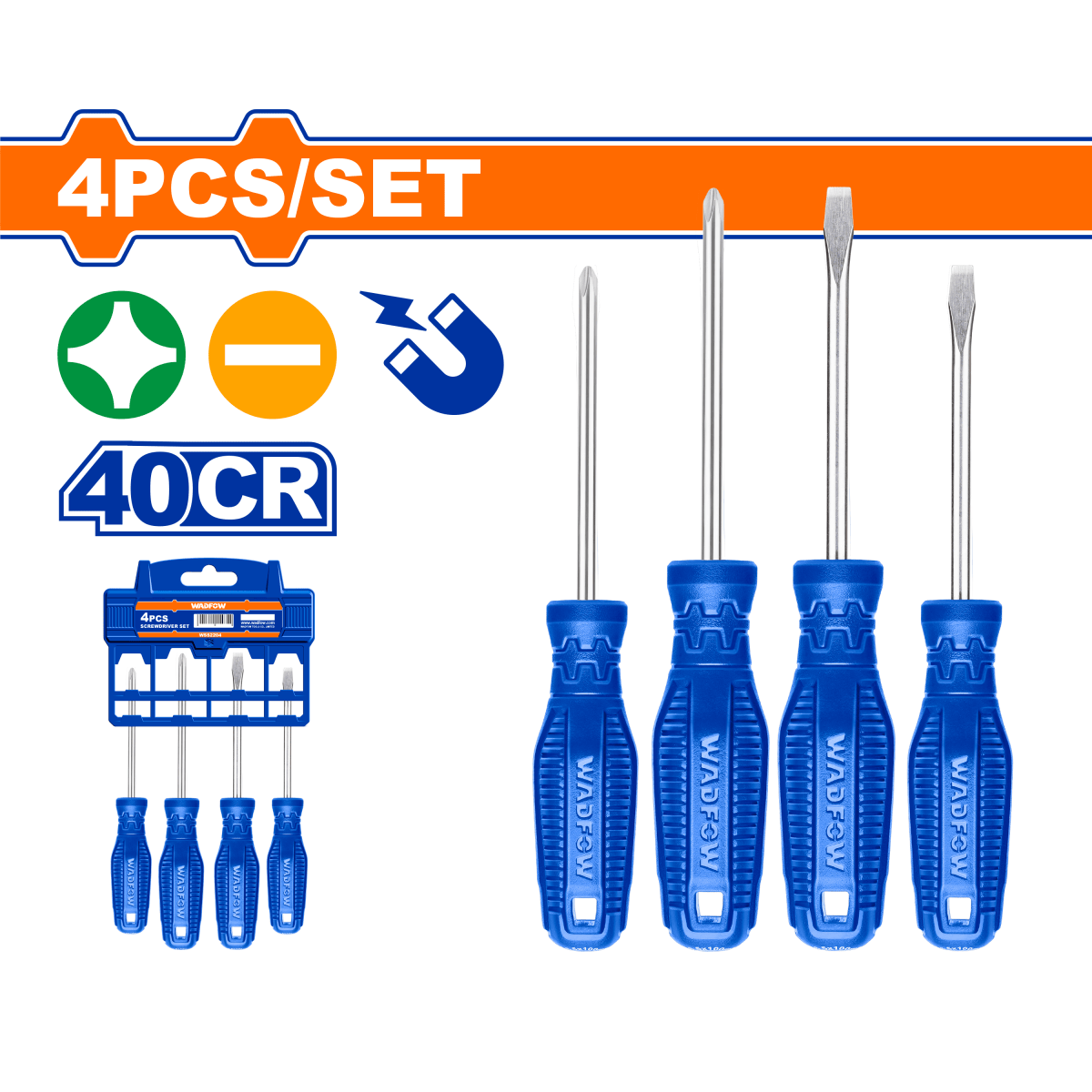 Juego Destornilladores 4 Pcs Pala/Phil 75 - 100Mm 40Cr WADFOW WSS2204 - MARKEMSTORE -