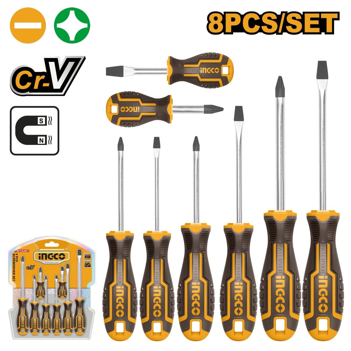 Juego Destornilladores INGCO 8 Piezas CR - V HKSD0828 - MARKEMSTORE - Destornillador
