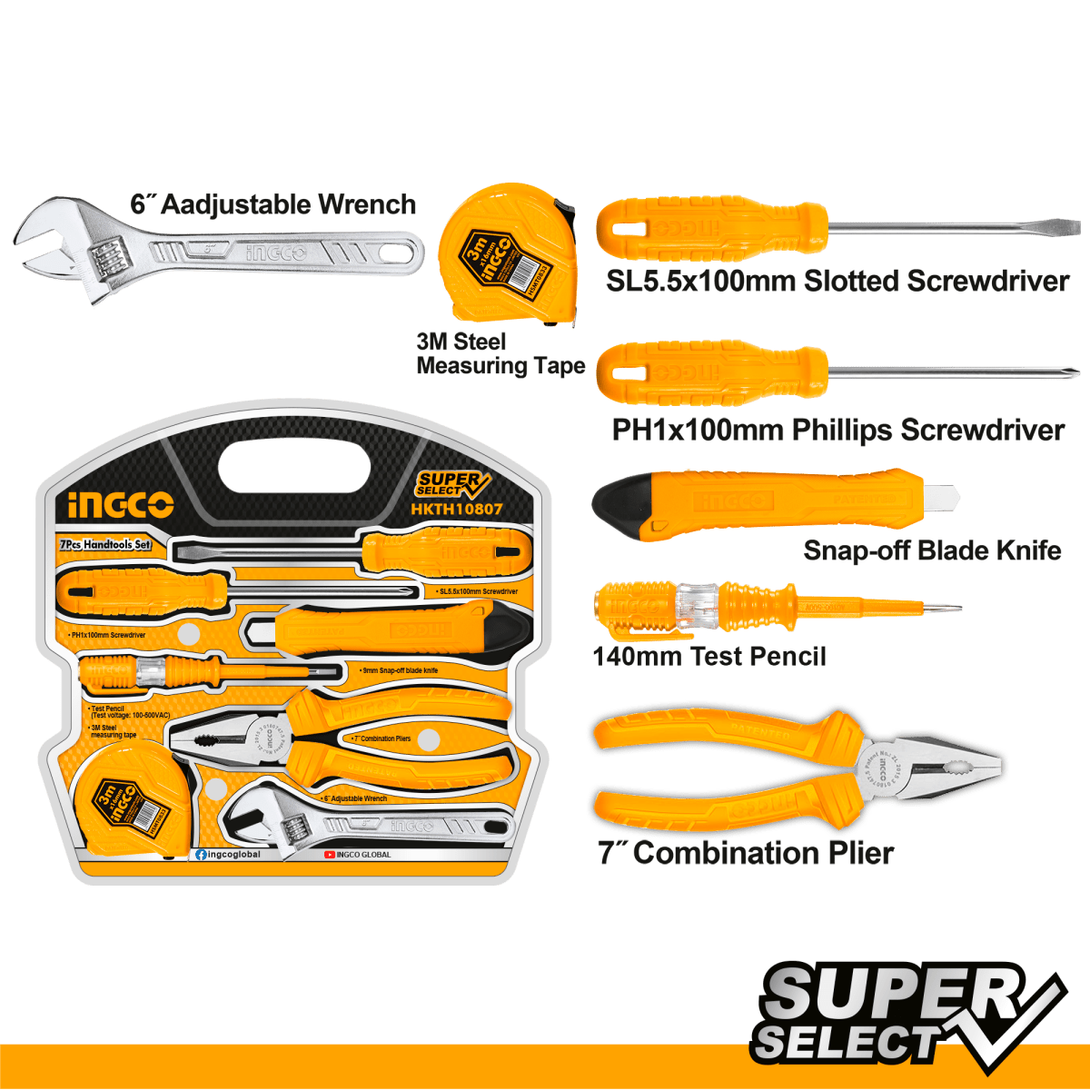 Juego Herramientas Manuales 7 Piezas Ingco Hkth10807 - MARKEMSTORE - Ferreteria