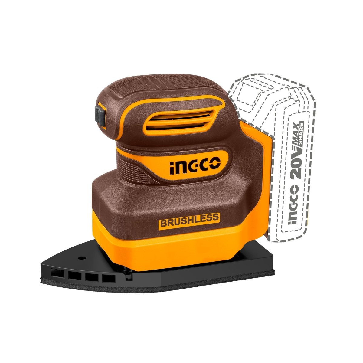 Lijadora Inalámbrica INGCO 20V 12000RPM Brushless Lijadora de Palma CPSLI2024 - MARKEMSTORE - Lijadoras