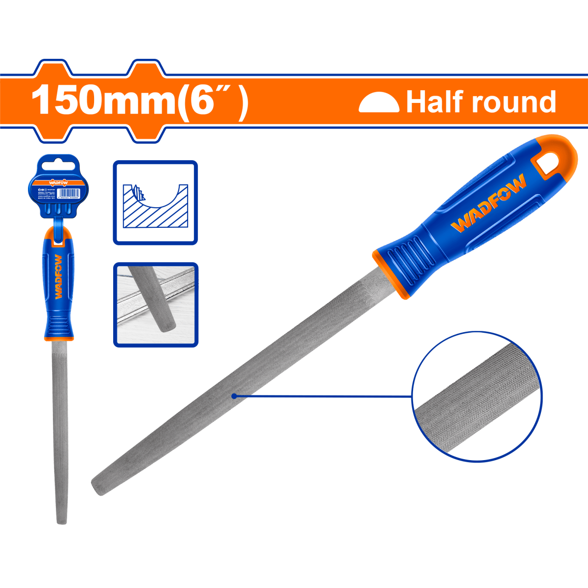 Lima Media Caña 150 mm. Acero T12 WADFOW WFE7826 - MARKEMSTORE -