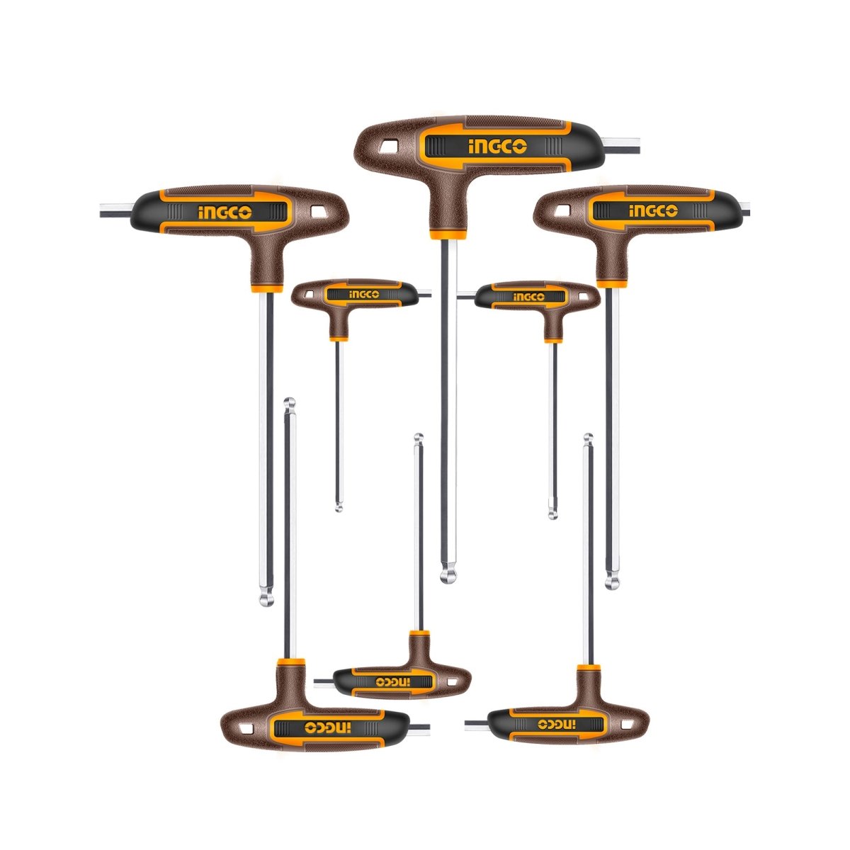 Llave Allen Tipo T Punta Bola INGCO 8 Piezas 2 - 10mm HHKT80828 - MARKEMSTORE - Llaves y Juegos