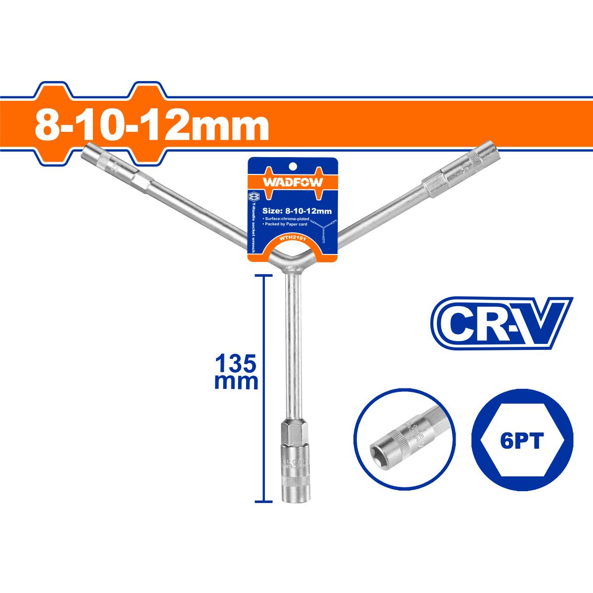 Llave En y Dados 8 - 10 - 12mm Cr - V Cromada WADFOW REF. WTH2101 - MARKEMSTORE -