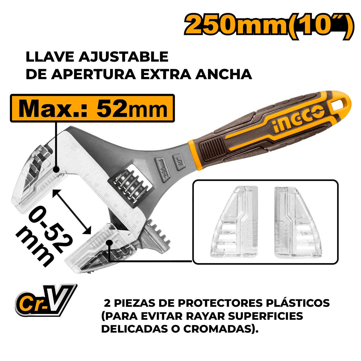 Llave Expansiva INGCO 10" 2 en 1 0 - 52mm HADWG0810 - MARKEMSTORE - Llaves y Juegos