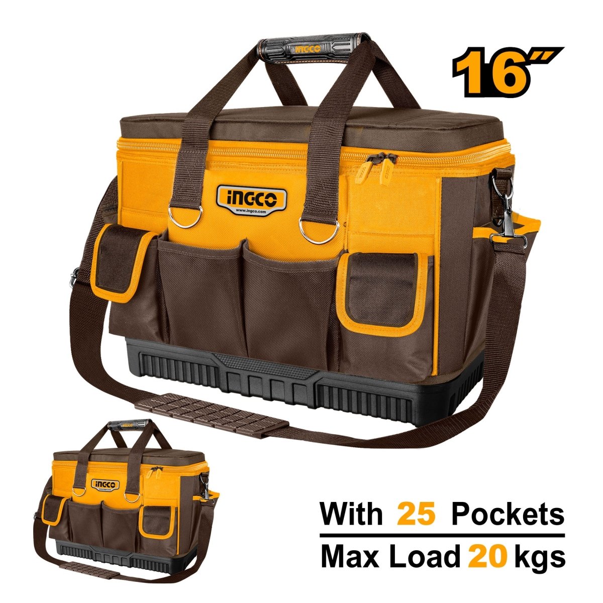 Maleta para Herramientas INGCO 16" 46x23x33cm 25 Bolsillos 20kg HTBG10 - MARKEMSTORE - Tulas y Maletines