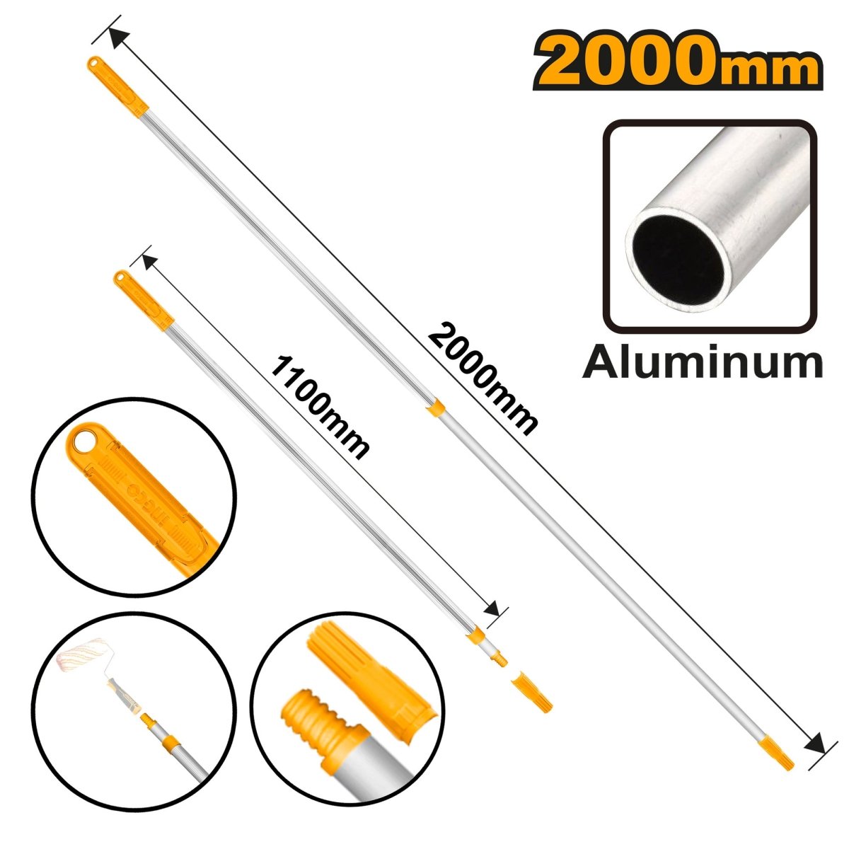 Mango Extensor de Rodillo INGCO Aluminio 110-200cm HRCEP0201 - MARKEMSTORE -