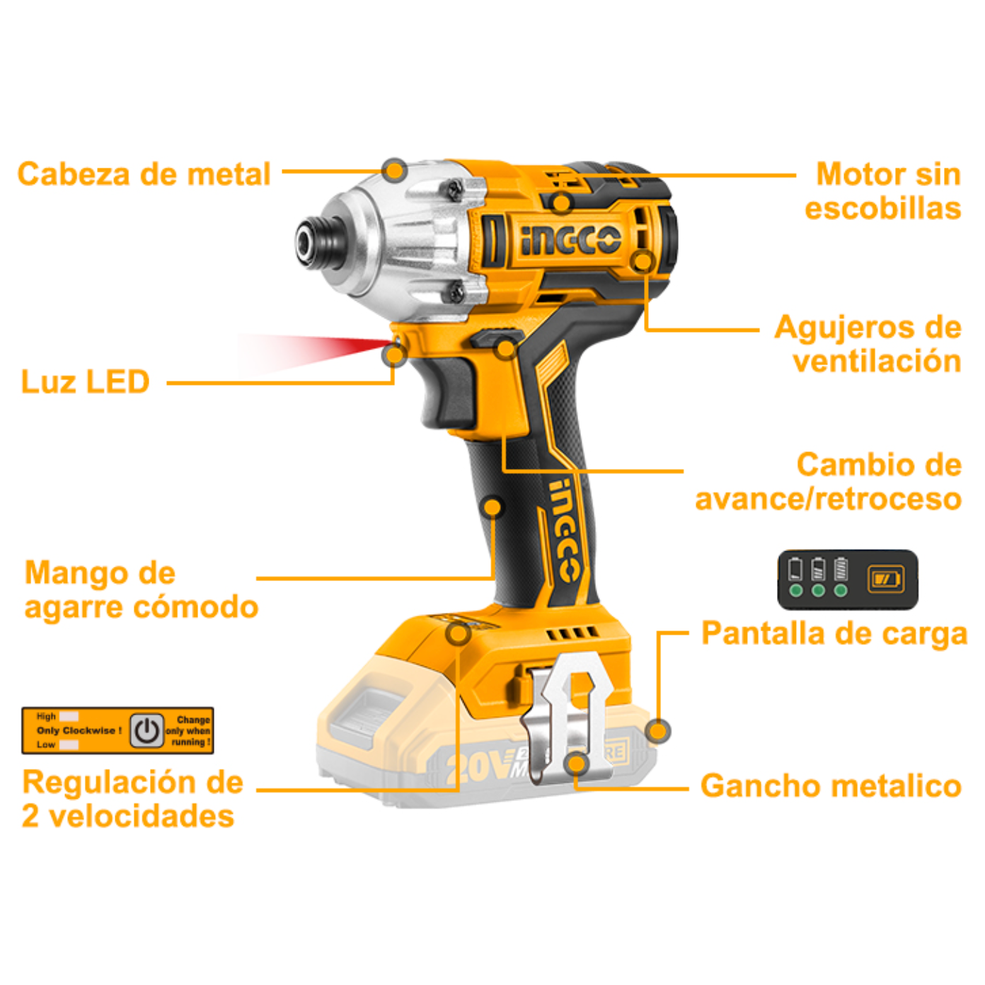 Atornillador Impacto 20v INGCO UCIRLI2002 - MARKEMSTORE
