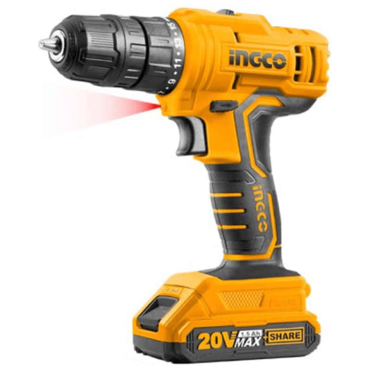 Taladro Inalambrico 20V Ion Litio Vel  0-400/0-1500Min 45Nnm Con 1 Baterias y Cargador Ingco UCDLI20051 - MARKEMSTORE