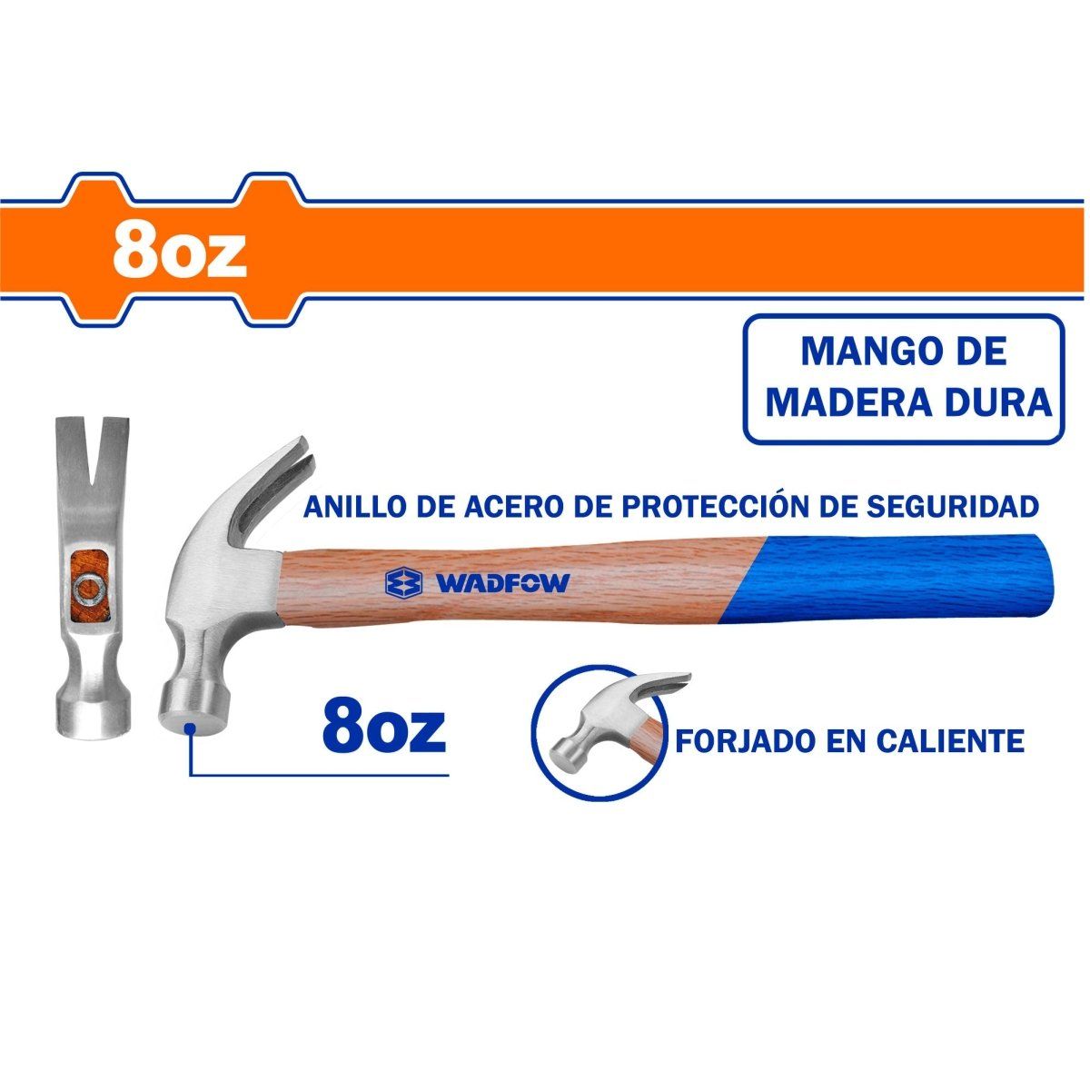 Martillo de uña 8oz mango de madera WADFOW WMB3308 - MARKEMSTORE - Martillos