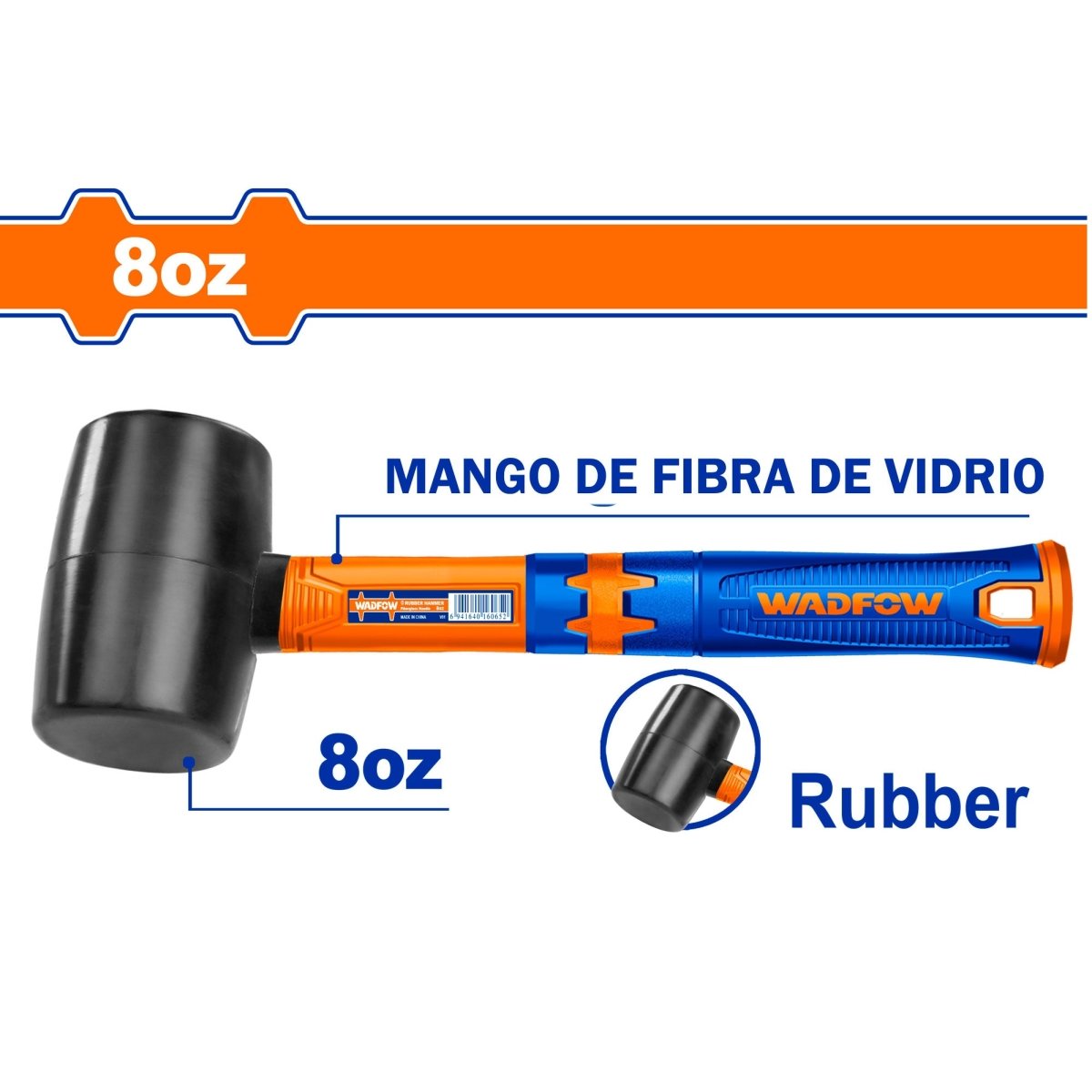 Mazo de caucho 8oz mango de fibra de vidrio WADFOW WHM7301 - MARKEMSTORE - Almadanas y Mazos
