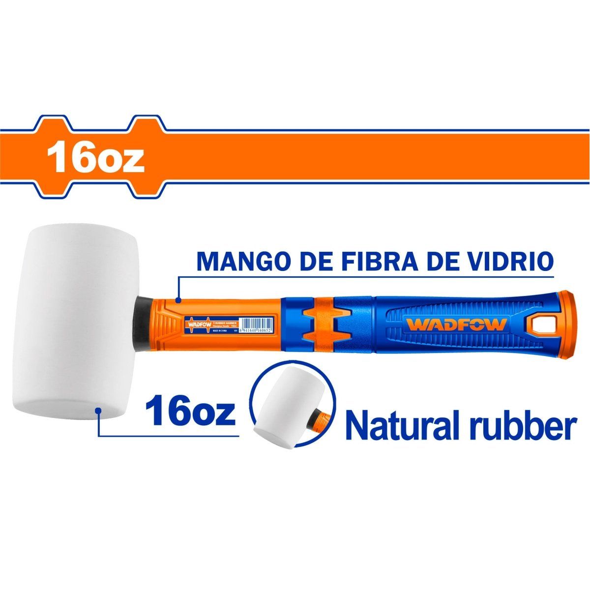 Mazo de caucho natural 16oz mango de fibra de vidrio WADFOW WHM7304 - MARKEMSTORE - Almadanas y Mazos