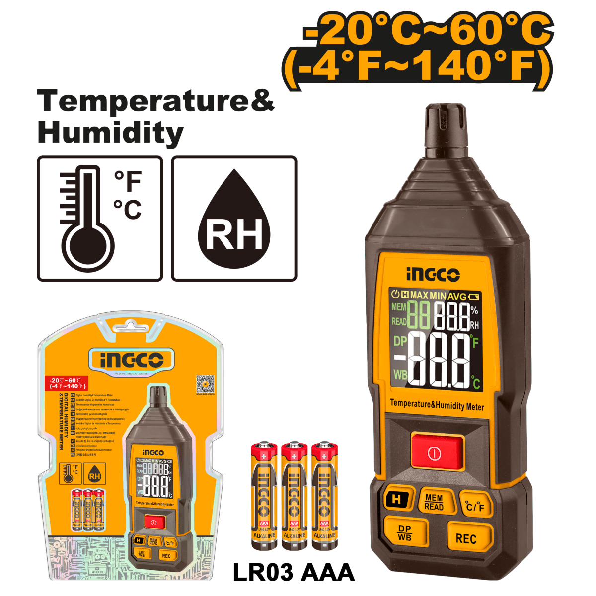 Medidor Digital de Humedad y Temperatura Ingco Hetht031 - MARKEMSTORE - Medidor de Humedad