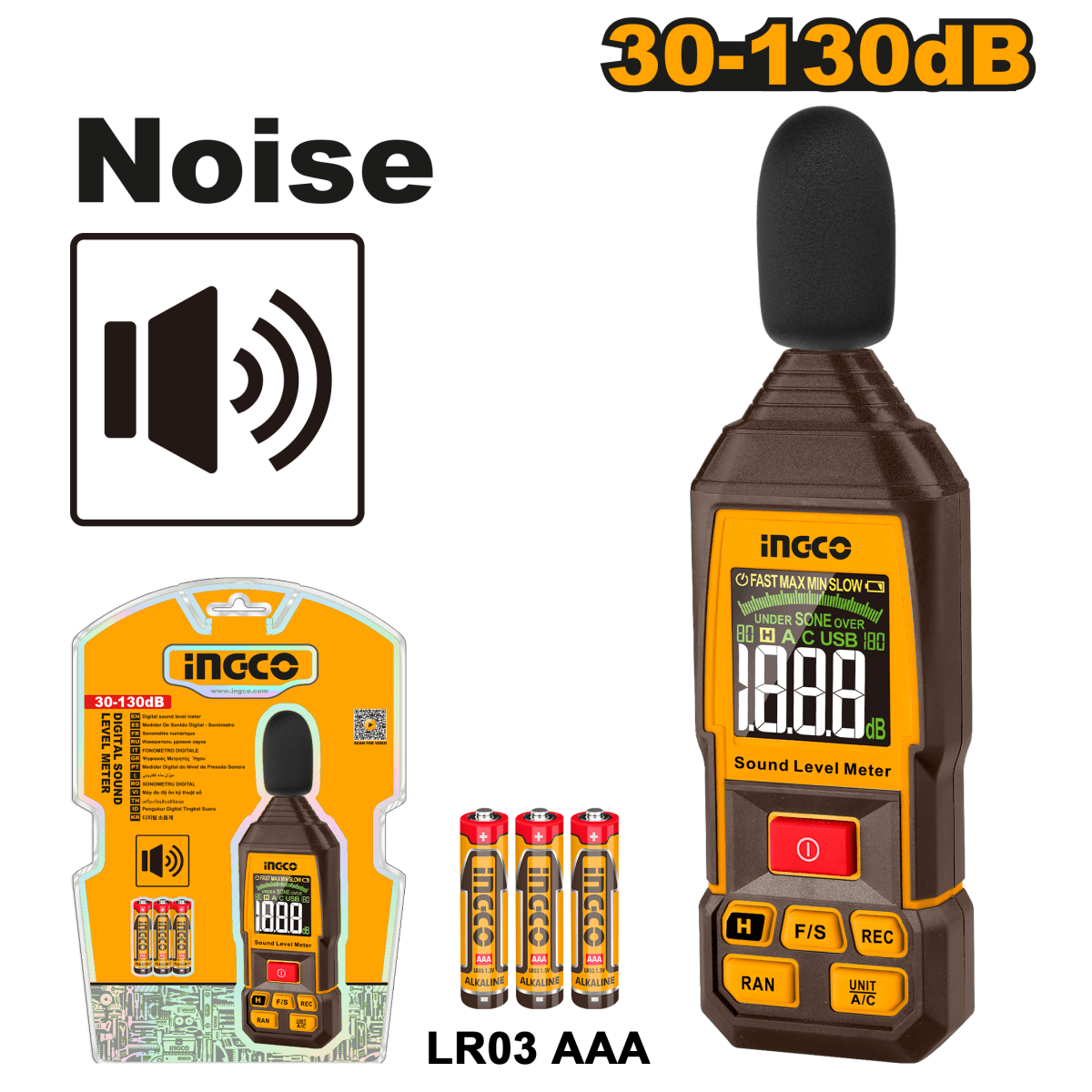 Medidor Digital De Nivel De Sonido 30 - 130 Db Ingco Hetsl031 - MARKEMSTORE - Medidor de Sonido