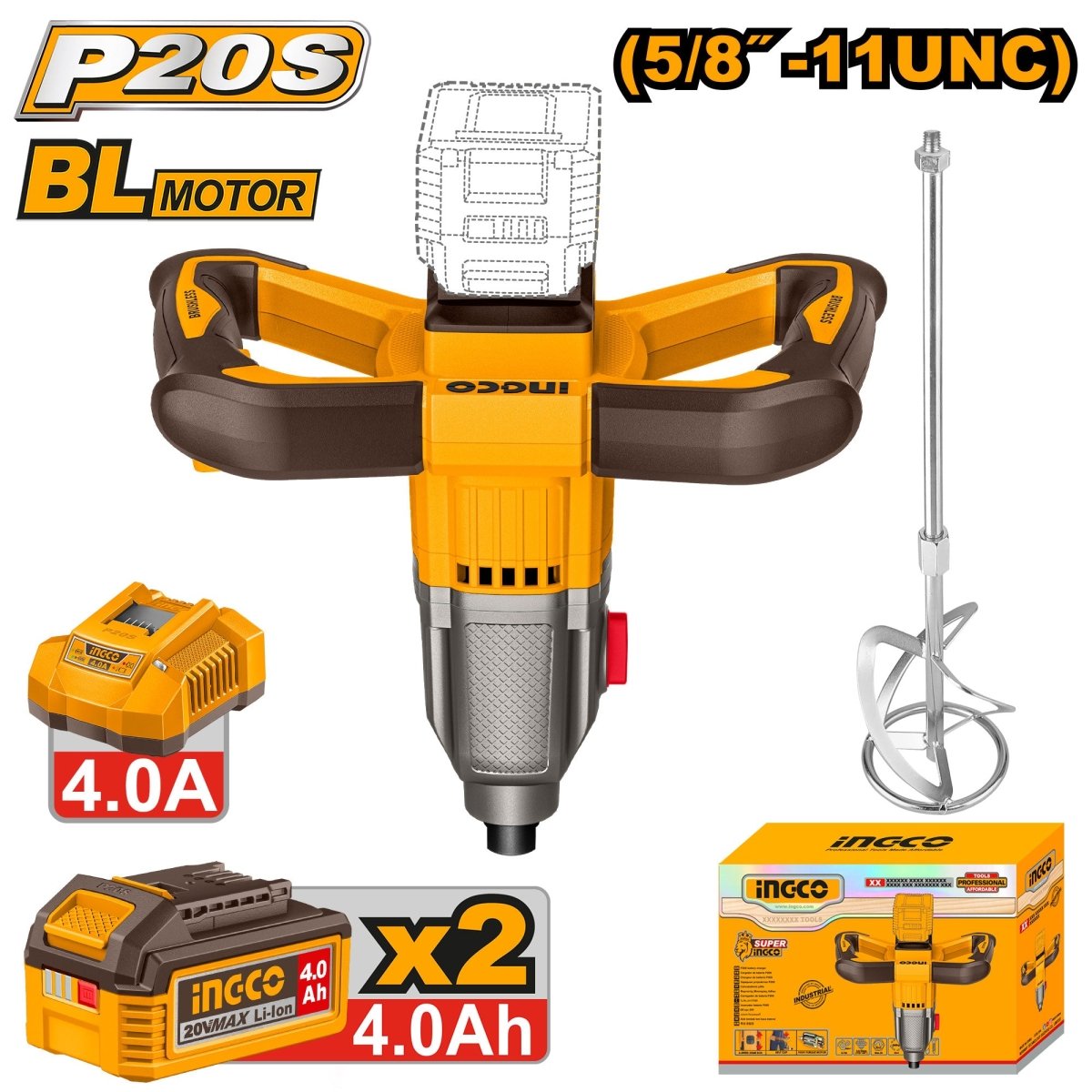 Mezcladora de Pintura y Concreto Inalámbrica INGCO 20V 800RPM UMXLI20162 - MARKEMSTORE - Mezcladores
