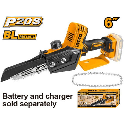 Mini Motosierra Inalambrica 20V Longitud Barra 6" Ingco CGSLI2068 - MARKEMSTORE - 