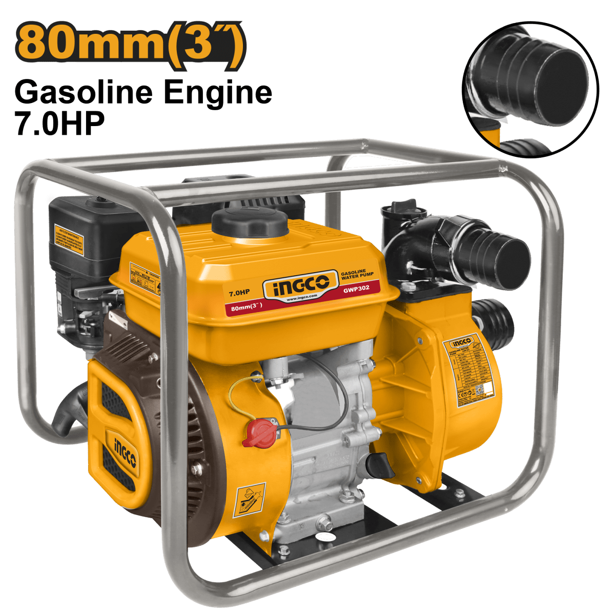 Motombomba A Gasolina Diam 3" 1000L/Min 32Mts Altura 8Mts Succion 7Hp 208Cc 3,6L Gwp302 - MARKEMSTORE - 