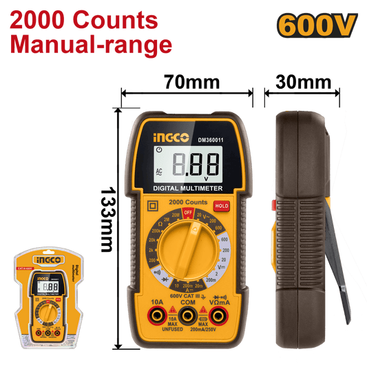 Multimetro Digital Industrial Volt 20v/200v/600v INGCO DM360011 - MARKEMSTORE -