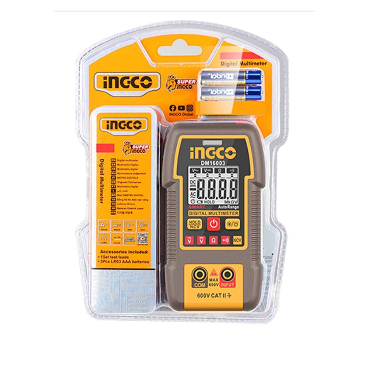 Multímetro Digital INGCO RMS 4000 Cuentas AC/DC 0.8 - 600V DM16003 - MARKEMSTORE - Multimetros