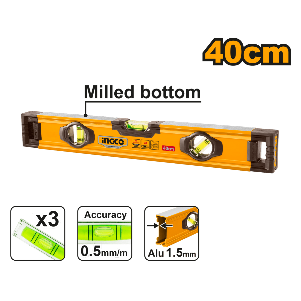 Nivel De Aluminio 40 Cms 0,5mm/m - MARKEMSTORE - 