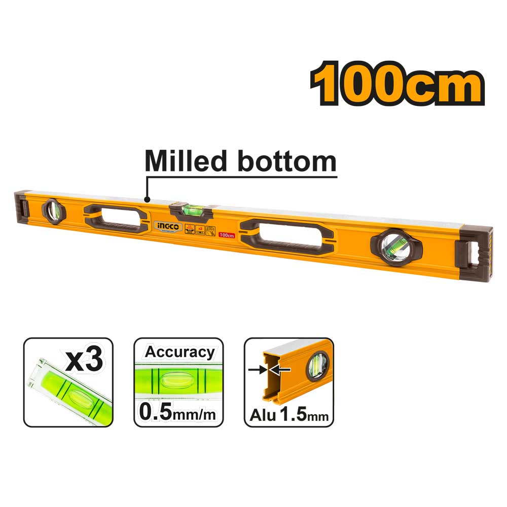 Nivel de Aluminio INGCO HSL08100 100cm Spirit 1.5mm - MARKEMSTORE - Niveladores