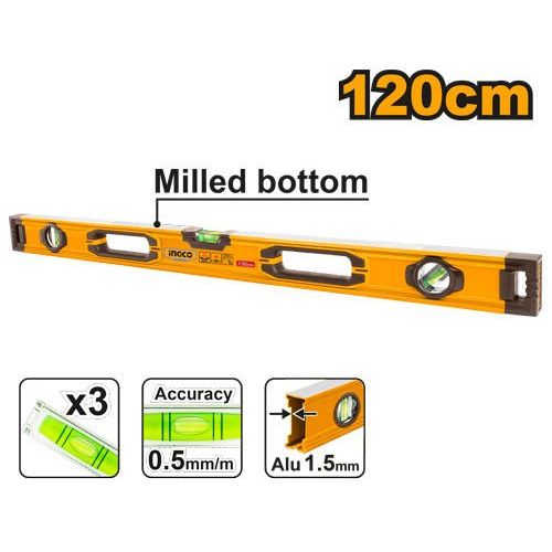 Nivel de Aluminio INGCO HSL08120 120cm Spirit 1.5mm - MARKEMSTORE - Niveladores