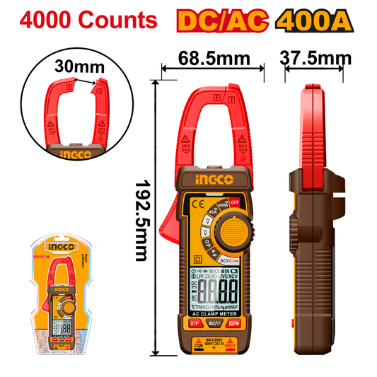 Pinza Voltiamperimétrica Digital DC/AC 400A INGCO TRUE RMS Linterna DCM62002 - MARKEMSTORE - Multimetros