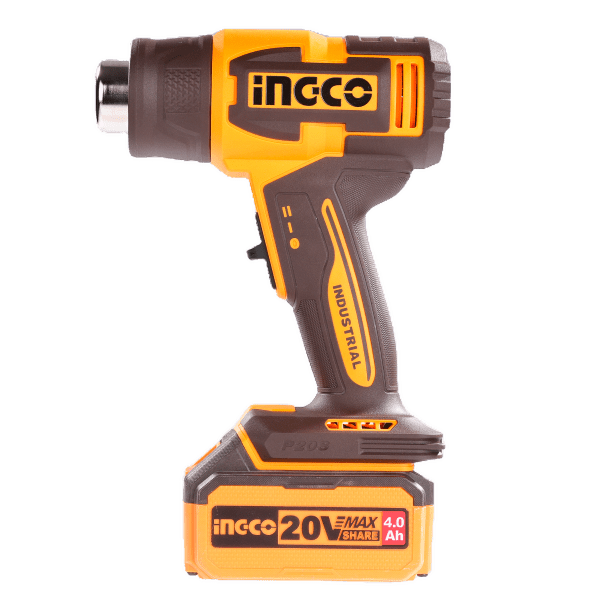 Pistola de Calor Inalámbrica INGCO 20V 300/550°C + Batería 4Ah, Cargador y Accesorios UHGLI20065 - MARKEMSTORE - Pistolas