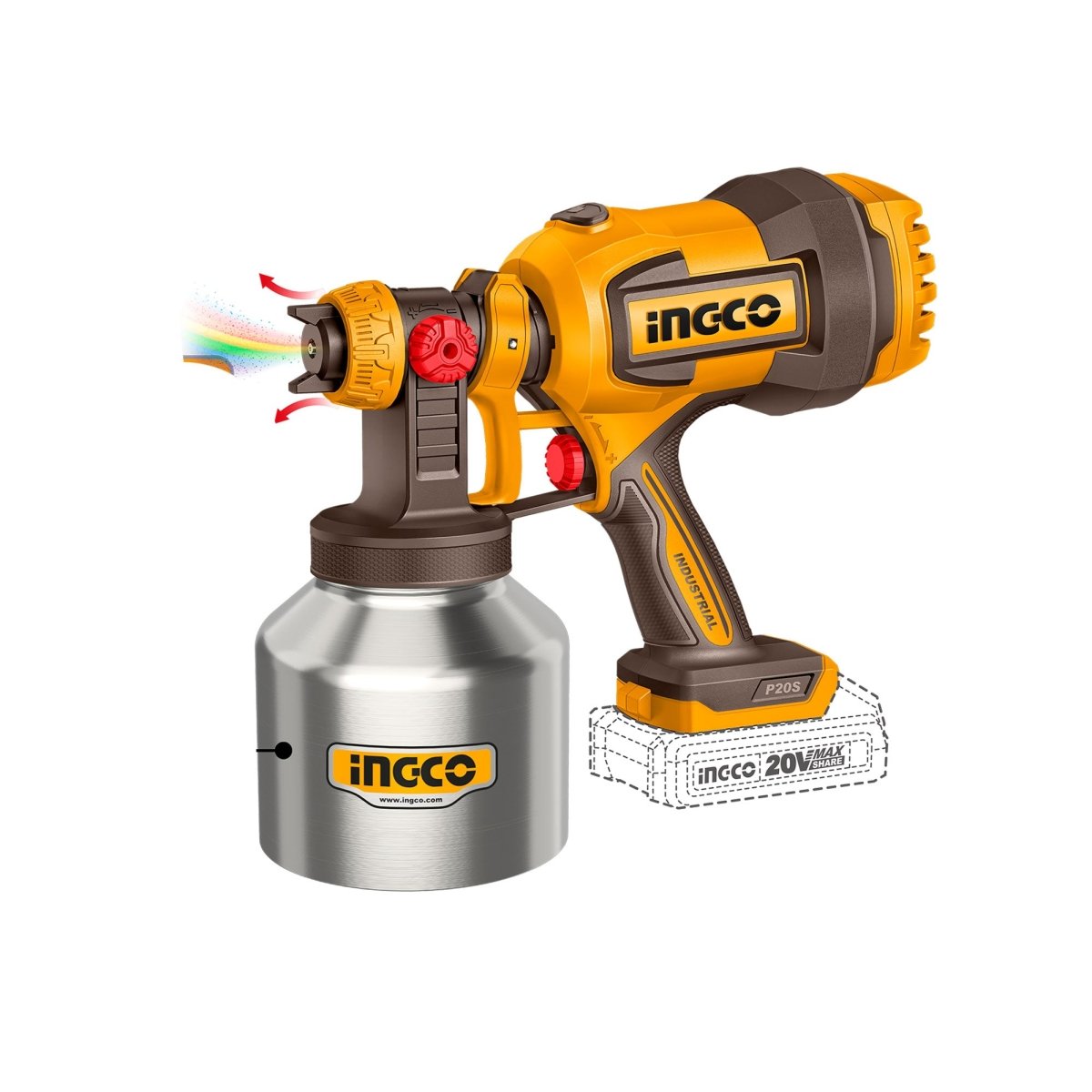 Pistola Para Pintar 20V Cap Envase 800Ml Ingco CSGLI20041 - MARKEMSTORE - Pistolas y Sopladores