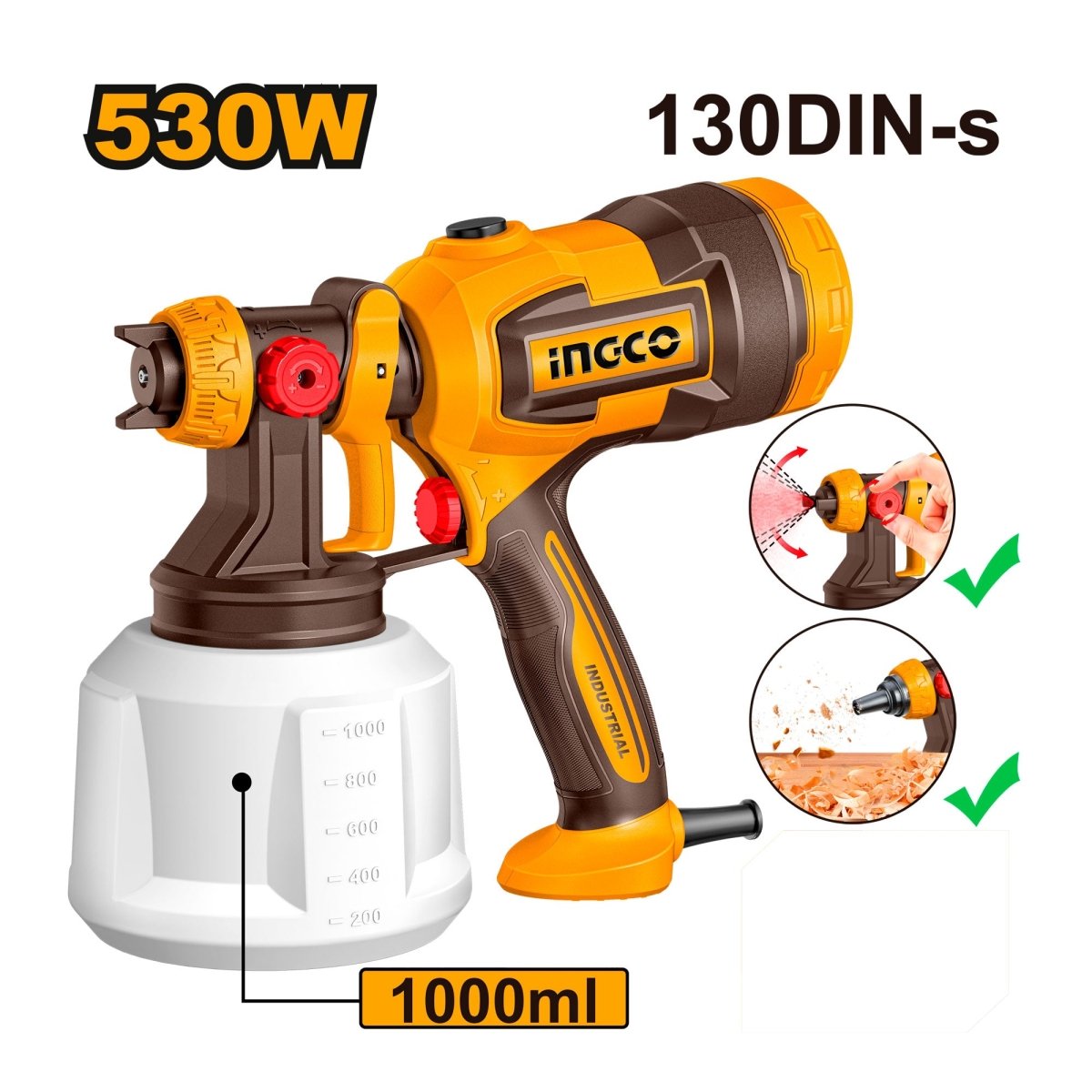 Pistola para Pintar INGCO 530W 110V 1000ml 410ml/min USPG4506 - MARKEMSTORE - Pistolas y Sopladores