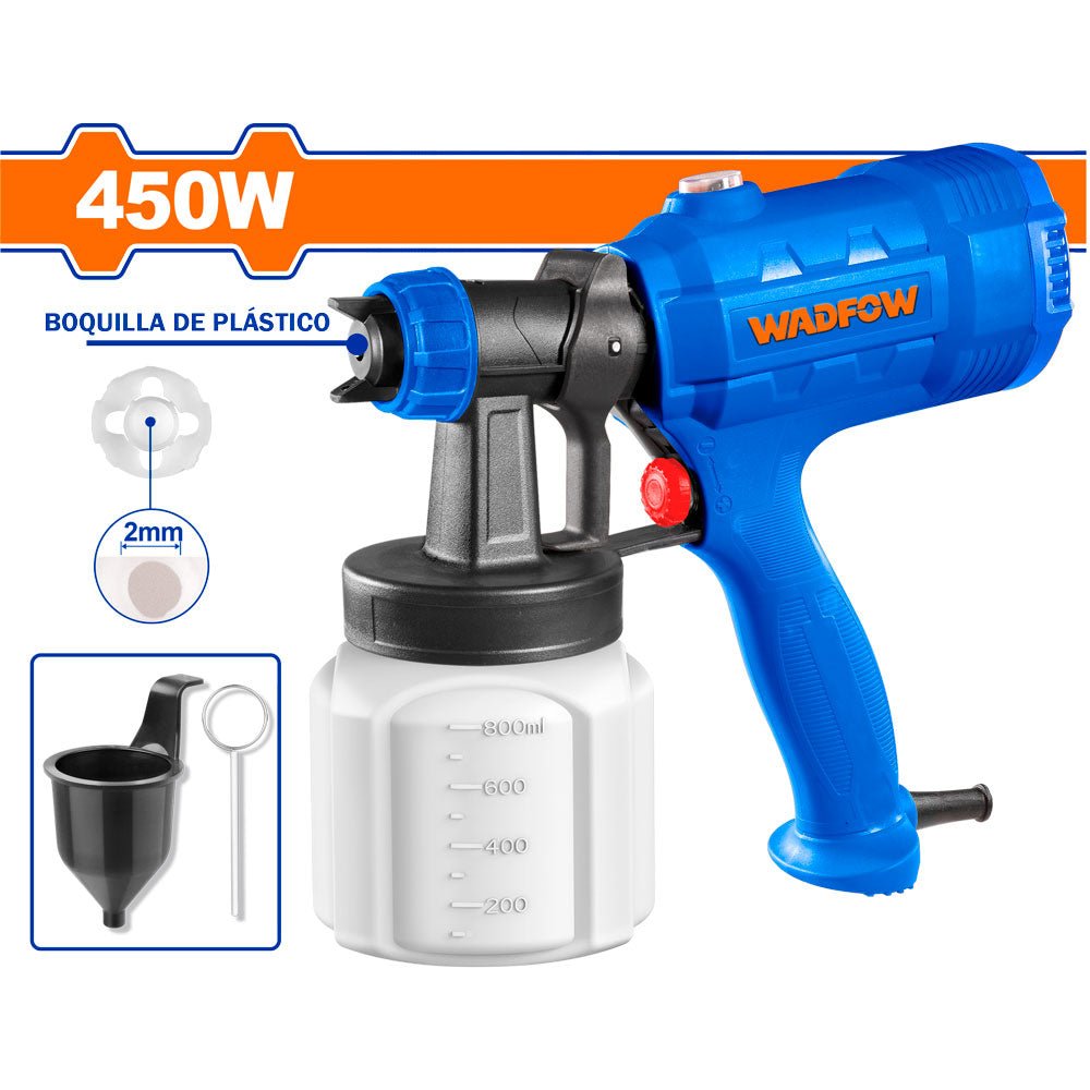 Pistola para Pintar WADFOW Eléctrica 110V 450W 800ml 350ml/min UWEG1A16 - MARKEMSTORE - Pistolas y Sopladores