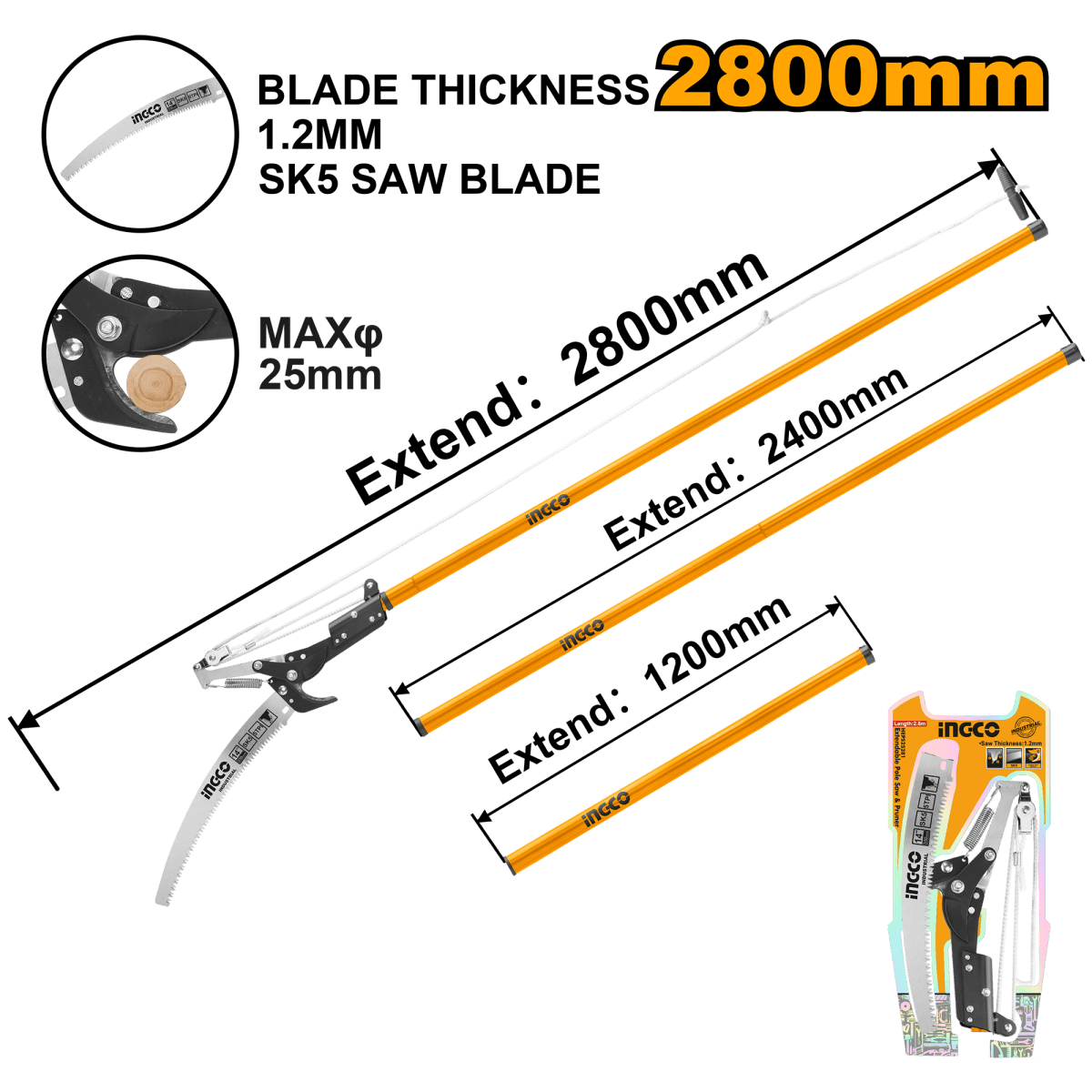 Podadora Y Sierra De Pértiga Extensible 2,8Mts Corte 25Mm Heps25281 - MARKEMSTORE - 