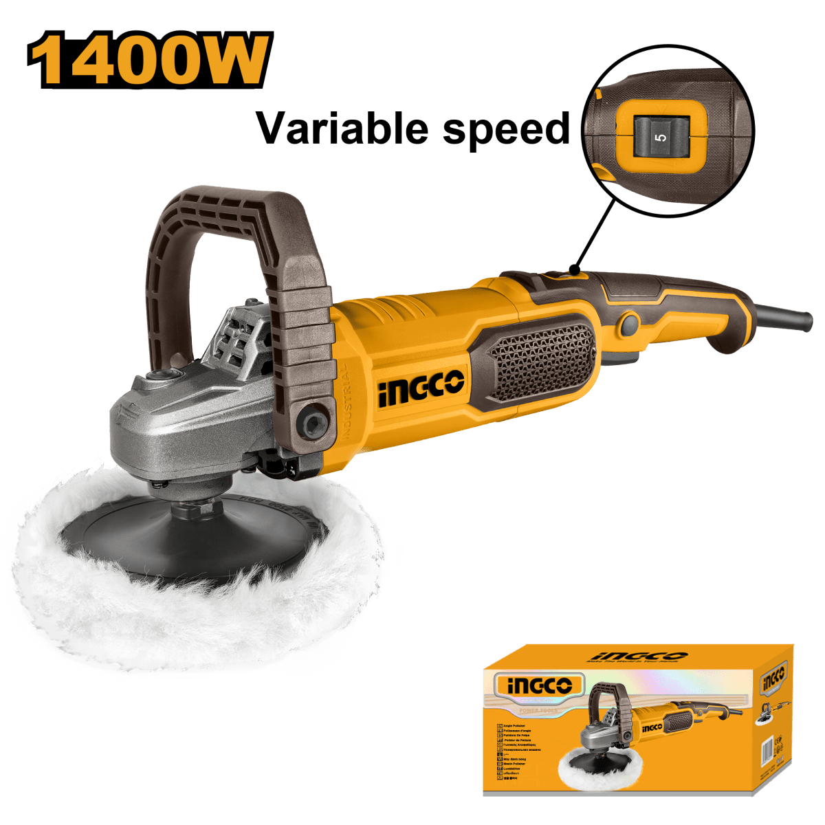 Polichadora 7" 1400W 1500 - 3800Rpm Con Pad y Bonete INGCO UAP140016 - MARKEMSTORE - 