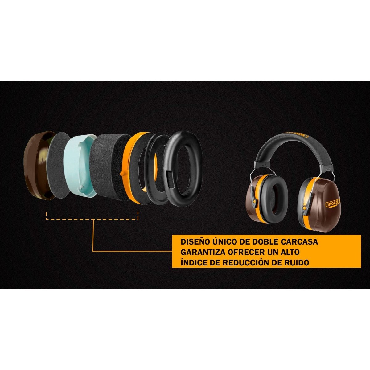 Protector Auditivo INGCO Tipo Copa NRR 26dB + Tapa Oídos HEM3328 - MARKEMSTORE - Seguridad Industrial