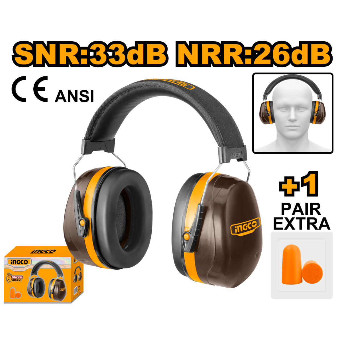 Protector Auditivo INGCO Tipo Copa NRR 26dB + Tapa Oídos HEM3328 - MARKEMSTORE - Seguridad Industrial