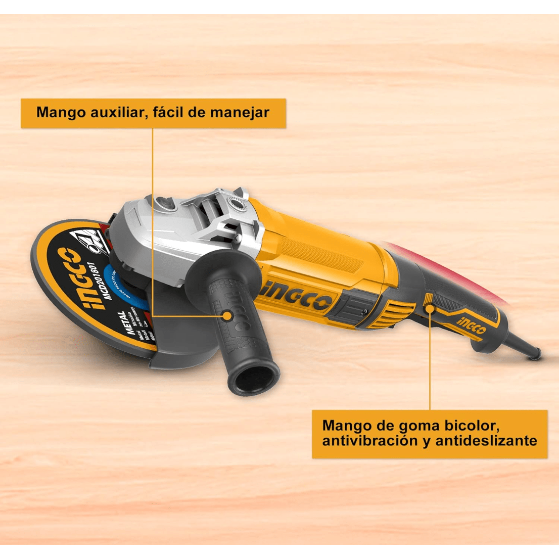 Pulidora Amoladora Angular 9" 2200w Ingco UAG220018 - MARKEMSTORE - Pulidoras