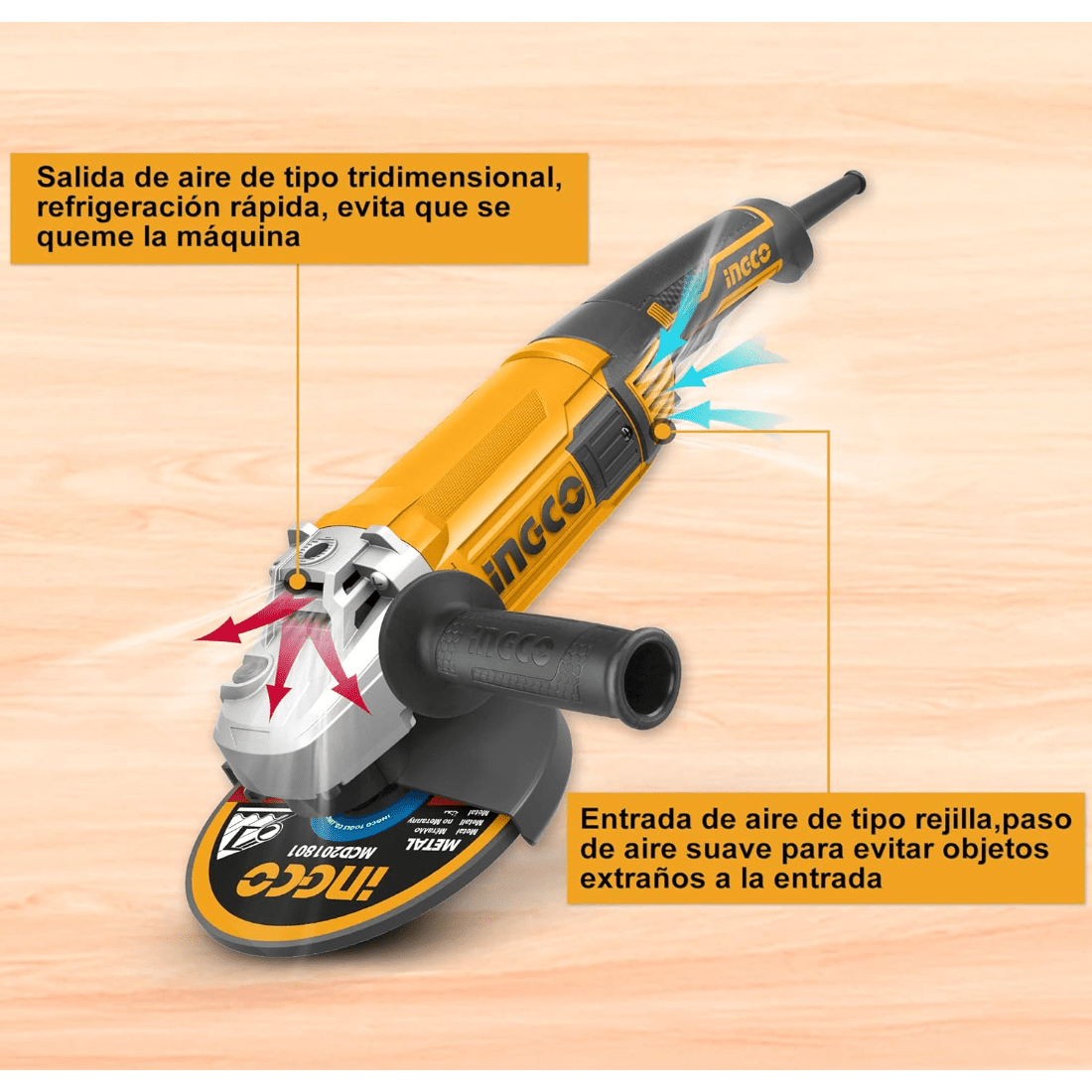 Pulidora Amoladora Angular 9" 2200w Ingco UAG220018 - MARKEMSTORE - Pulidoras