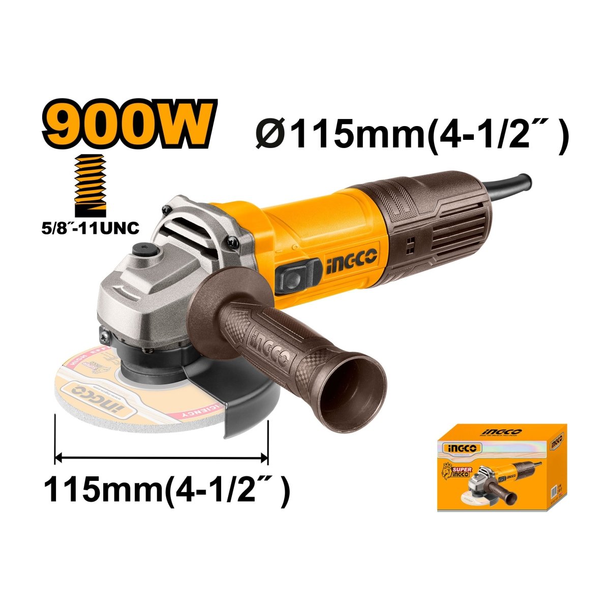 Pulidora Angular INGCO 4 - 1/2" 900W 12000RPM INGCO UAG900281 - MARKEMSTORE - Pulidoras