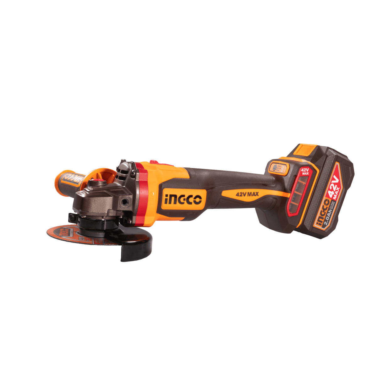 Pulidora Angular INGCO 42V 4 - 1/2"  3 Velocidades + 2 Baterías 2.5Ah y Accesorios UCAGLI4128112 - MARKEMSTORE - Pulidoras