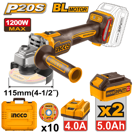 Pulidora Inalambrica 20V 4" 1/2 Incluye 2 Baterias 5Ah Ingco Ucagli2211532 - MARKEMSTORE - Pulidoras