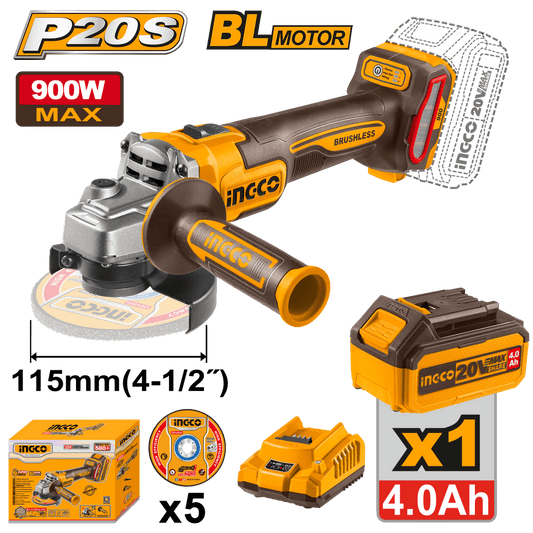 Pulidora Inalámbrica 20V con 5 Discos 1 Bateria 4H y 1 cargador INGCO UCAGLI261521 - MARKEMSTORE -