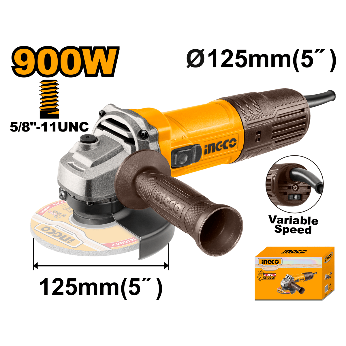 Pulidoras Angulares 5 " 900W 12000Rpm INGCO UAG900285 - MARKEMSTORE - Pulidoras