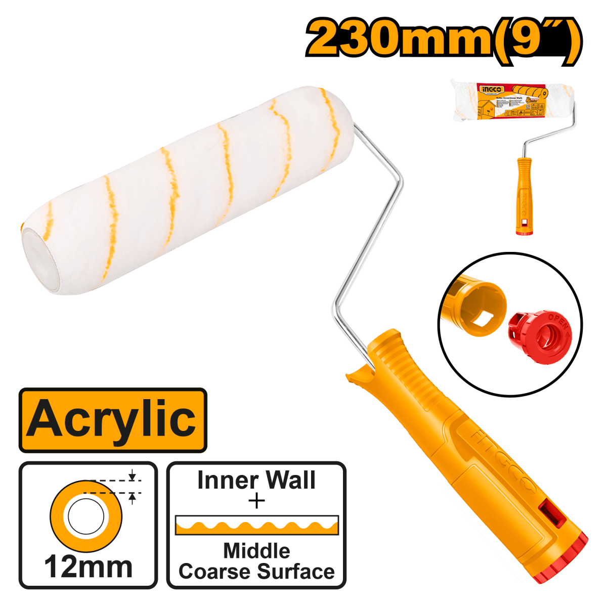 Rodillo Acrilico 9" Para Interiores Ingco HRHT282302 - MARKEMSTORE - 
