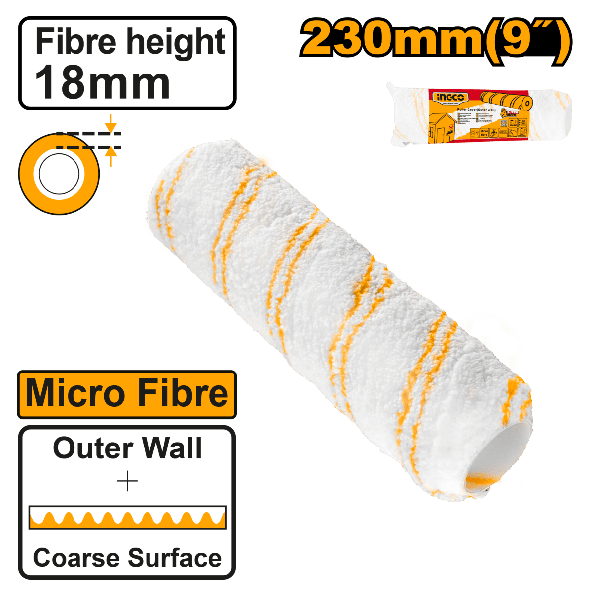 Rodillo Micro Fibra 9" Para Exteriores INGCO HRC3323018 - MARKEMSTORE - 