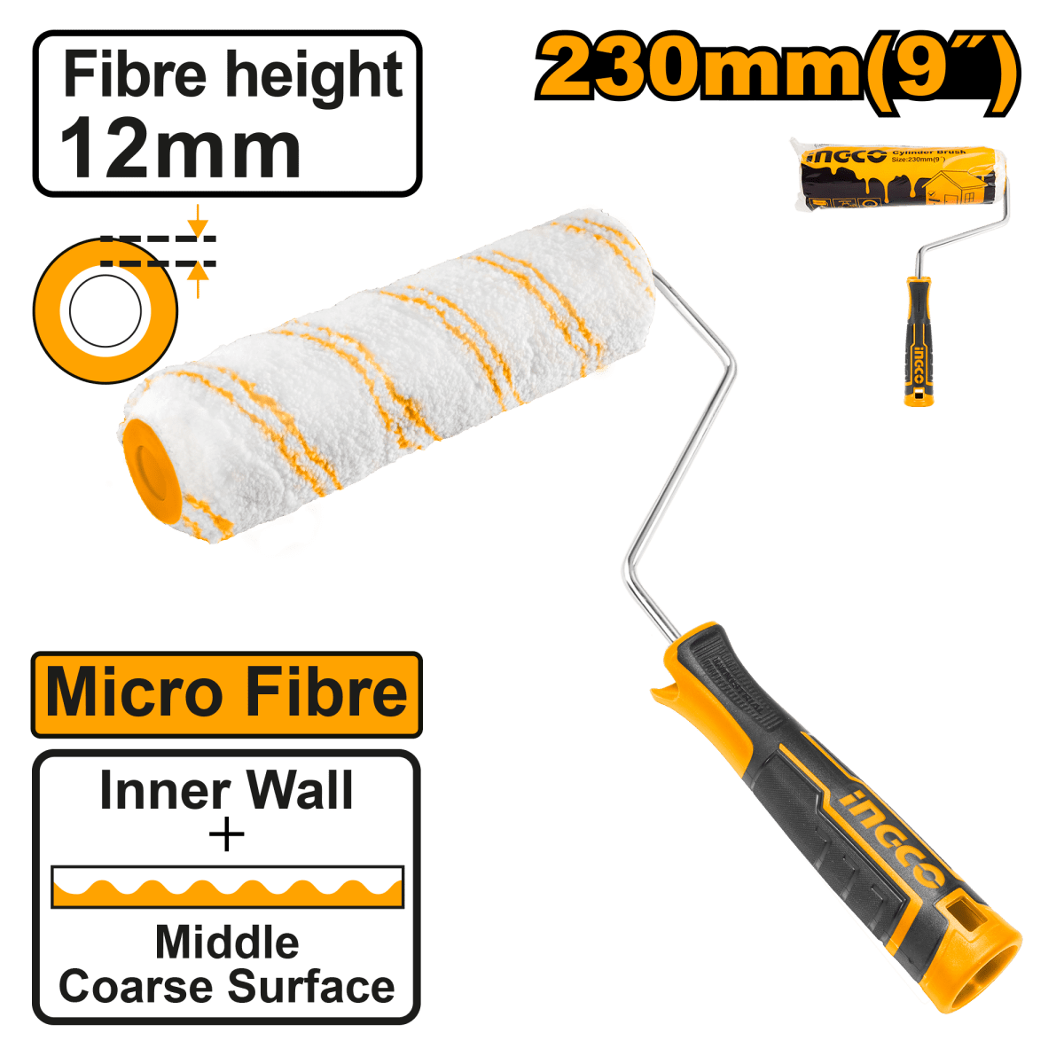 Rodillo Micro Fibra 9" Para Interiores Ingco HRHT042301D - MARKEMSTORE - 