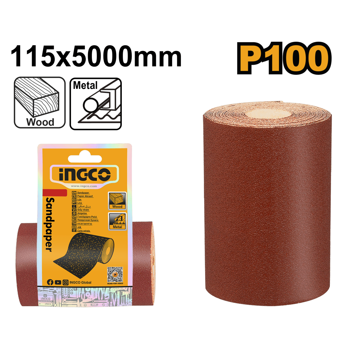 Rollo Lija De Agua 5Mts G100 Ingco Akhs10065 - MARKEMSTORE - Lijas de Agua