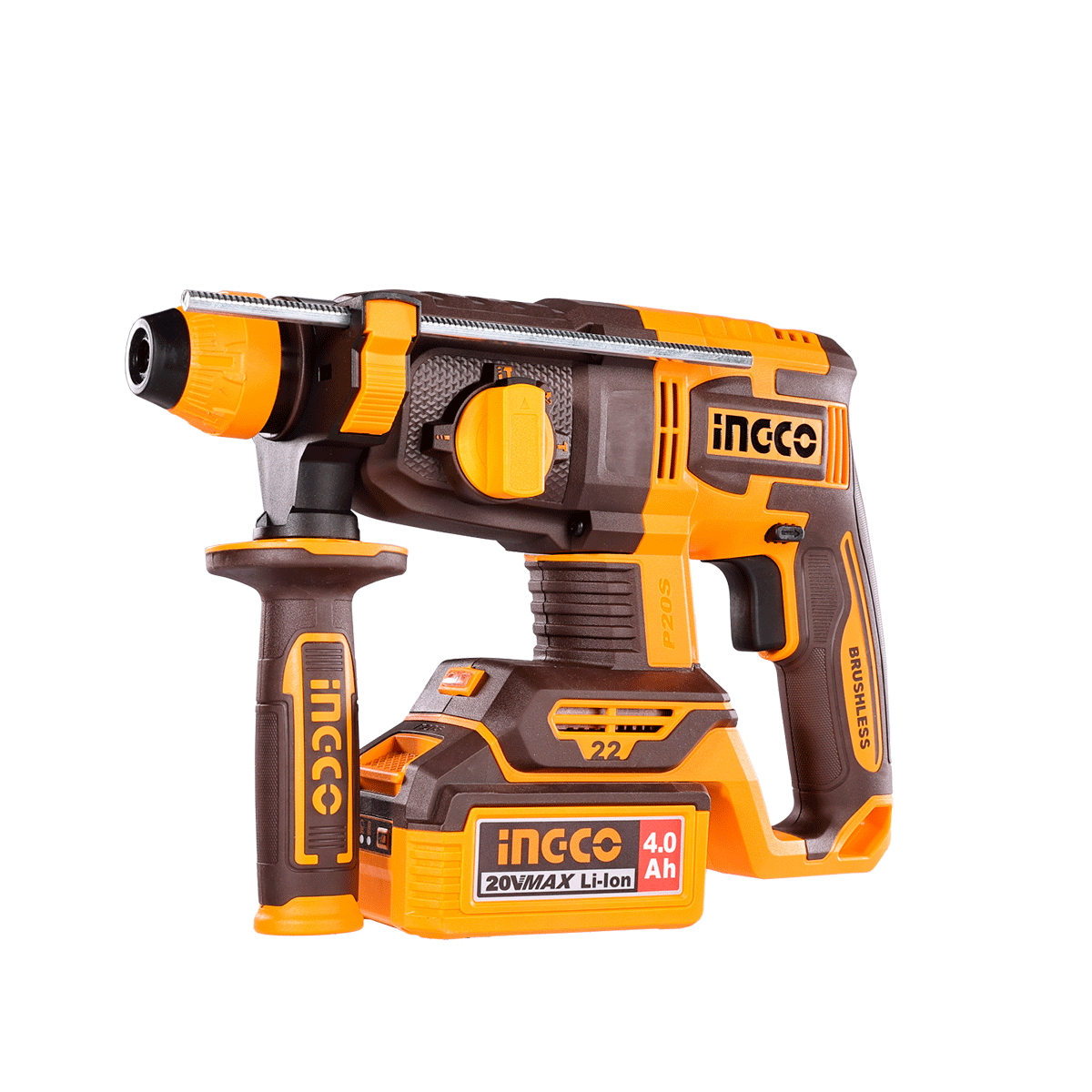 Rotomartillo Inalámbrico INGCO 20V SDS Plus Sin Escobillas + 2 Baterías 4Ah y Accesorios UCRHLI212282 - MARKEMSTORE