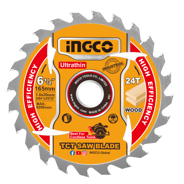 Set 2 Discos Sierra Circular Madera 6 - 1/2" INGCO 24D Eje 20mm Corte Rápido TSB1653 - MARKEMSTORE - Accesorios para Sierra