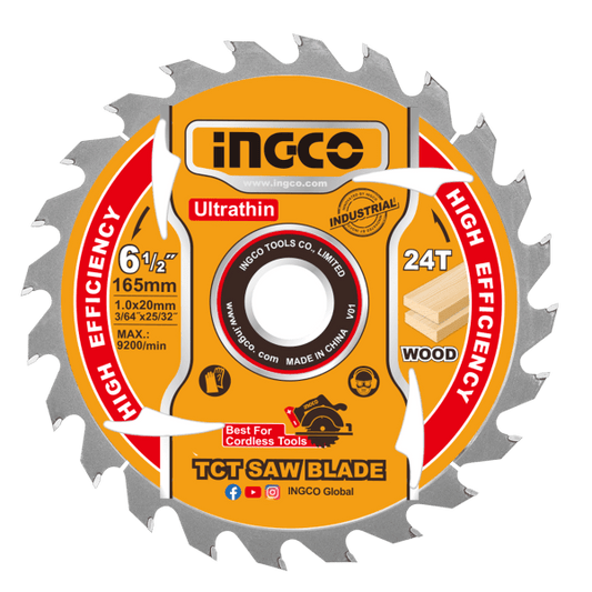 Set 2 Discos Sierra Circular Madera 6 - 1/2" INGCO 24D Eje 20mm Corte Rápido TSB1653 - MARKEMSTORE - Accesorios para Sierra