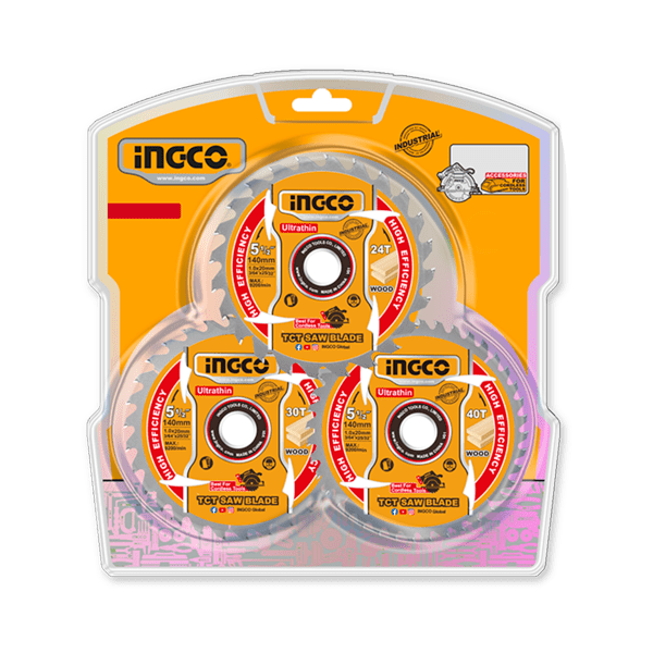 Set 3 Discos Sierra Circular Madera 5 - 1/2" INGCO 24D 30D 40D Eje 20mm TSB4003 - MARKEMSTORE - Accesorios para Sierra