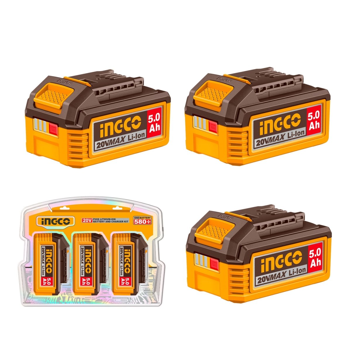 Set Batería INGCO 20V 5.0Ah x3 Batería Herramientas P20S COSLI251198 - MARKEMSTORE - Baterías y Cargadores